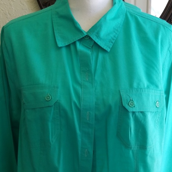 Turquoise LS button front blouse - Picture 2 of 8